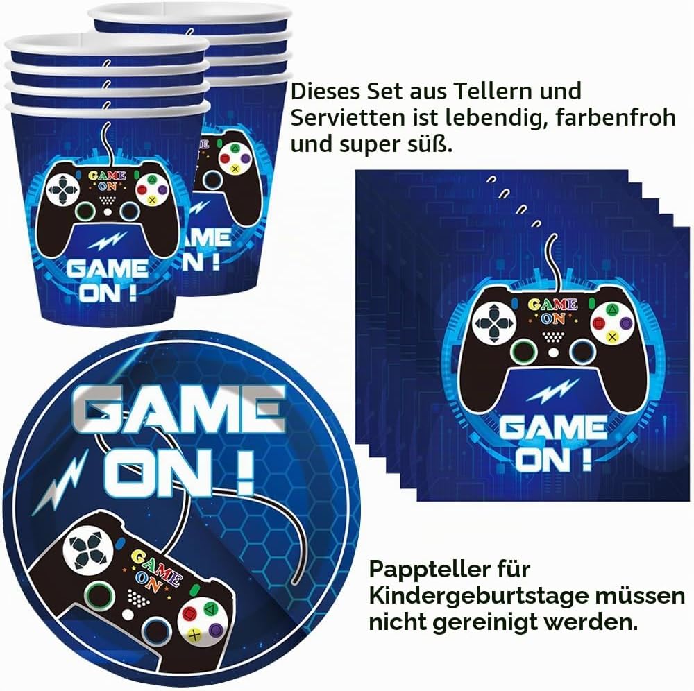 YGCHEN Videospiel Partygeschirr Game Kindergeburtstag Deko Spiel Party Geschirr Set Geburtstag Pappb