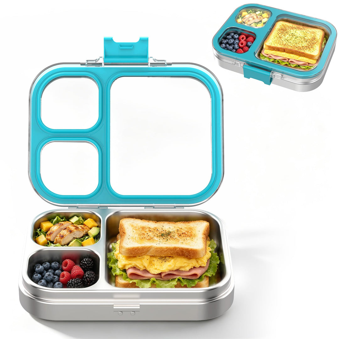 VITONIS Edelstahl Brotdose Lunchbox mit 3 Fächern, Bento Lunch Box Kinder Auslaufsicher BPA frei, Sp
