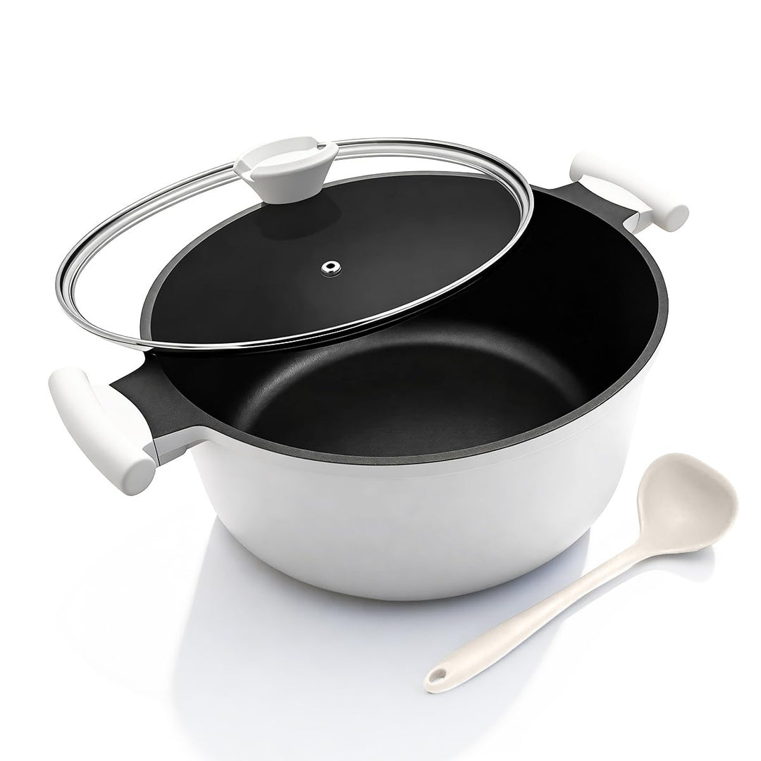 Kochtopf 24 cm mit Deckel, Grosser 5L Schmortopf- Weiss Weiss 5 Liter, Weiss 5 Liter
