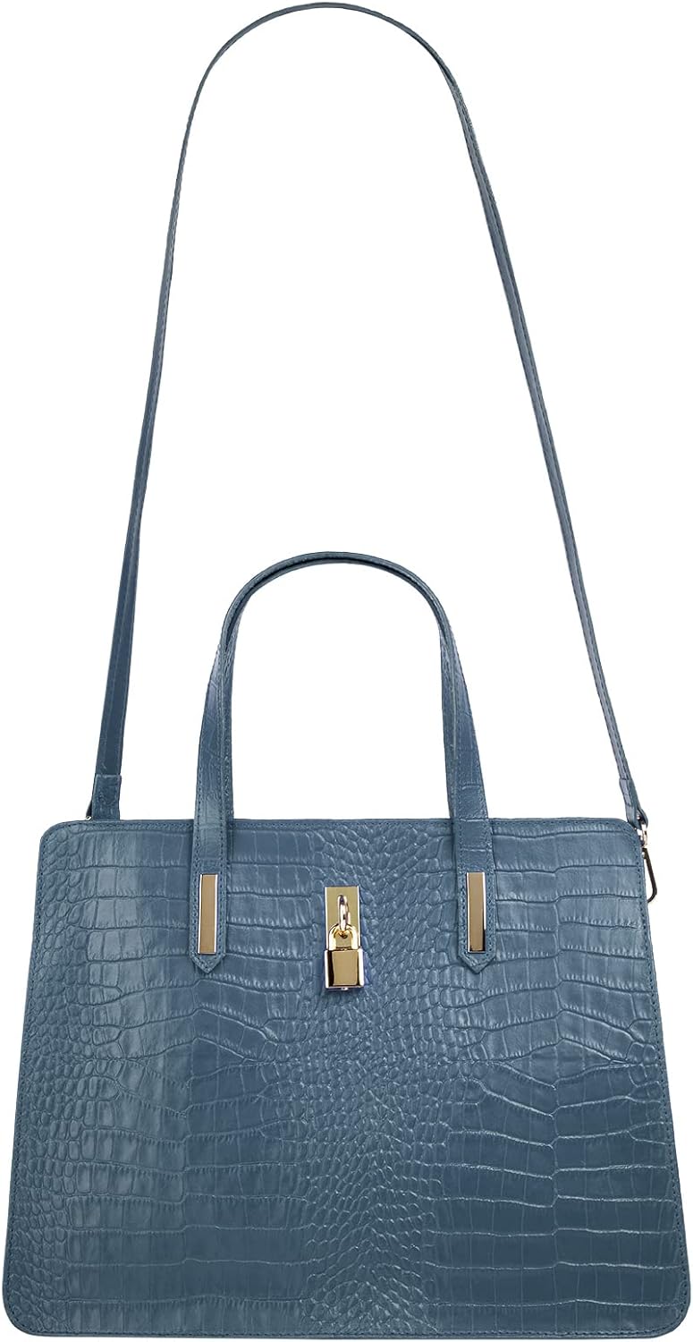 Cluty Handtasche Echt Leder Damen | Made in Italy, Smartphonefach, Kroko-Design, elegante Umhängetas