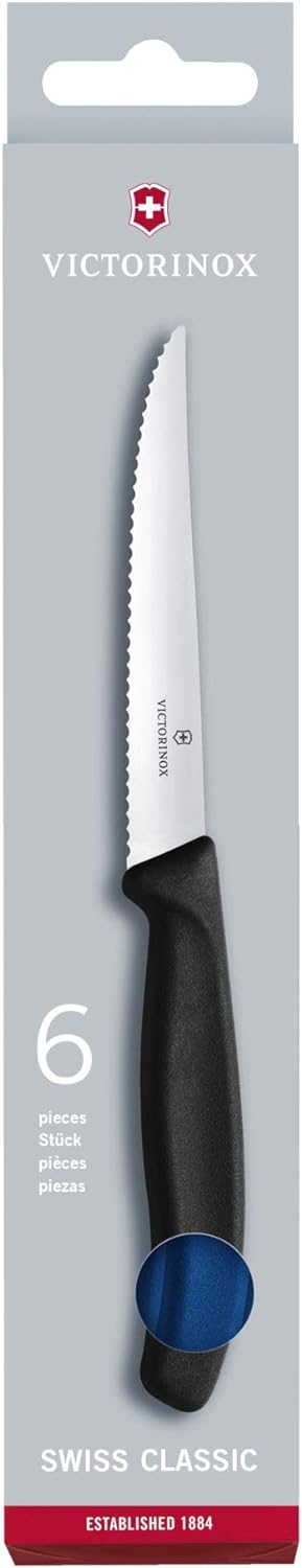 Victorinox, Swiss Classic, Profi Steakmesser-Set, 6-teilig, Extra Scharfe Klinge, Wellenschliff, 11