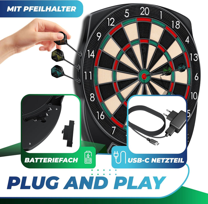 KESSER® Elektronische Dartscheibe Profi Set - E Dartboard mit 15 Dartpfeile + 35 Pro Flights 100 Pfe