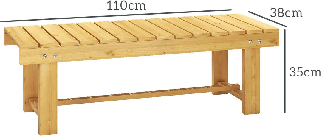Outsunny Gartenbank, 2-Sitzer Sitzbank, Gartenmöbel, Rustikale Bank, Massivholz, Natur, 110 x 38 x 3