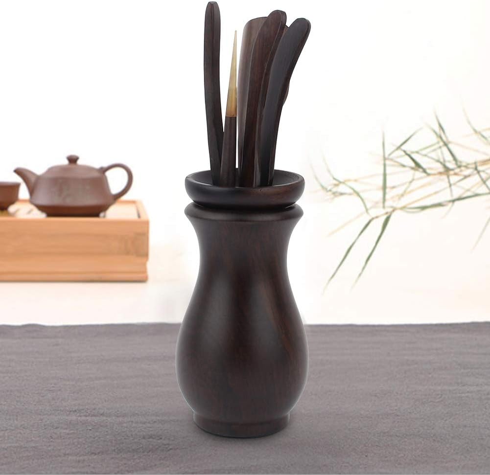 Teezeremonie-Set, 6-teilig, Teebesteck aus Bambus, Teeschaufel aus Ebenholz, Clip, Nadel, Eimer, Aus