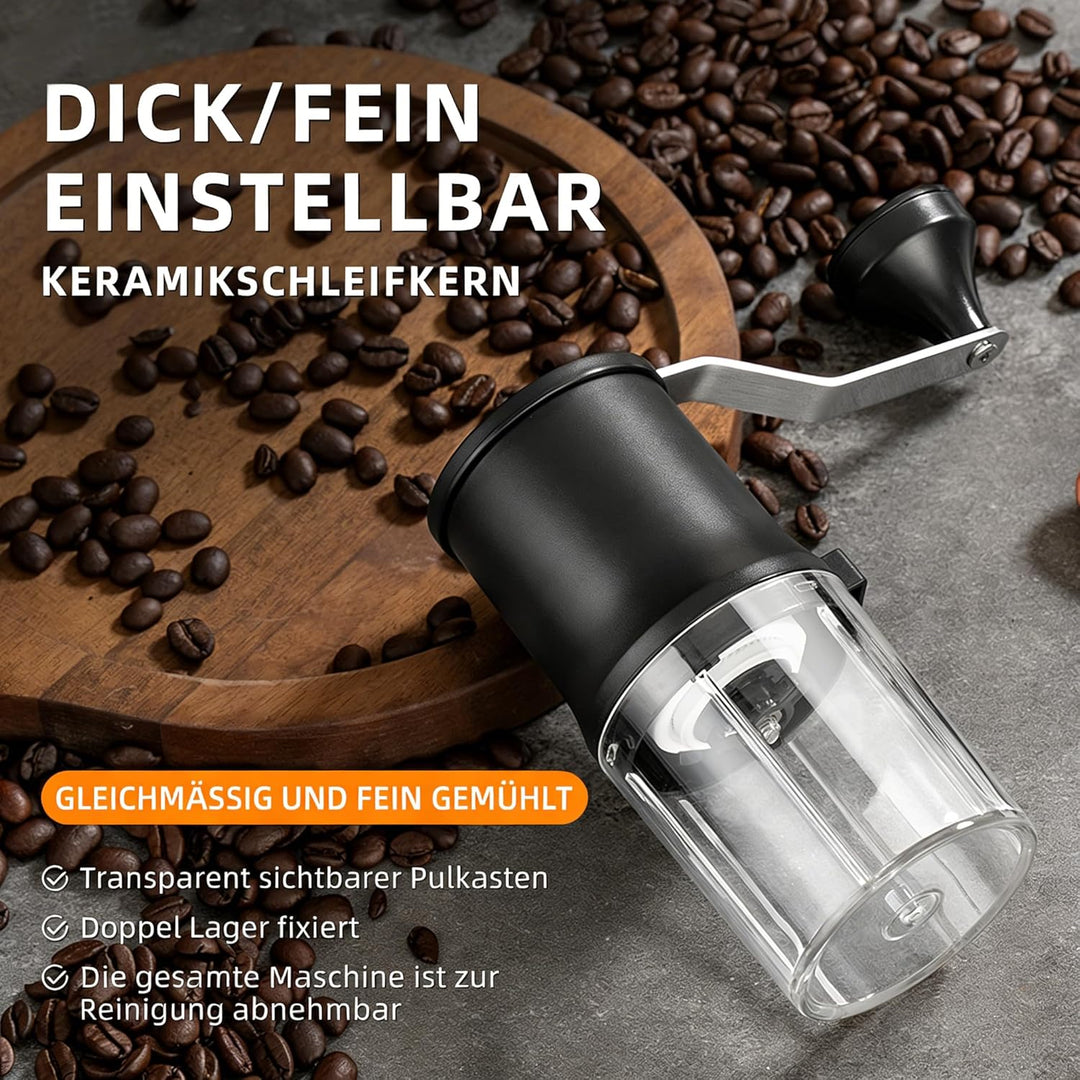 Manuelle Kaffeemühle, Tragbare Kaffeemühle mit konischem Keramik-Lockenwickler, Kapazität 30 g, Geei