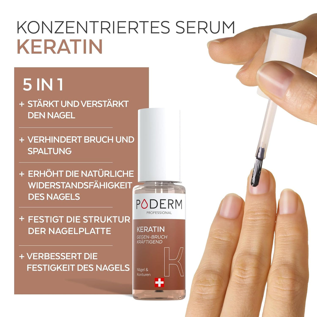 Poderm 5 in 1 Nagel Booster Serum - Keratin | Vorbeugende Anti-Bruch Pflege & Härter zur Stärkung de