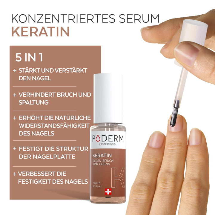 Poderm 5 in 1 Nagel Booster Serum - Keratin | Vorbeugende Anti-Bruch Pflege & Härter zur Stärkung de
