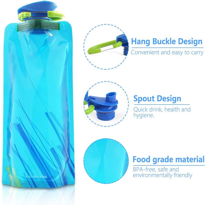 Leikurvo Faltbare Wasserflaschen 6 Stück, 700ML Faltbare Trinkflasche Flexible Zusammenklappbare Tri