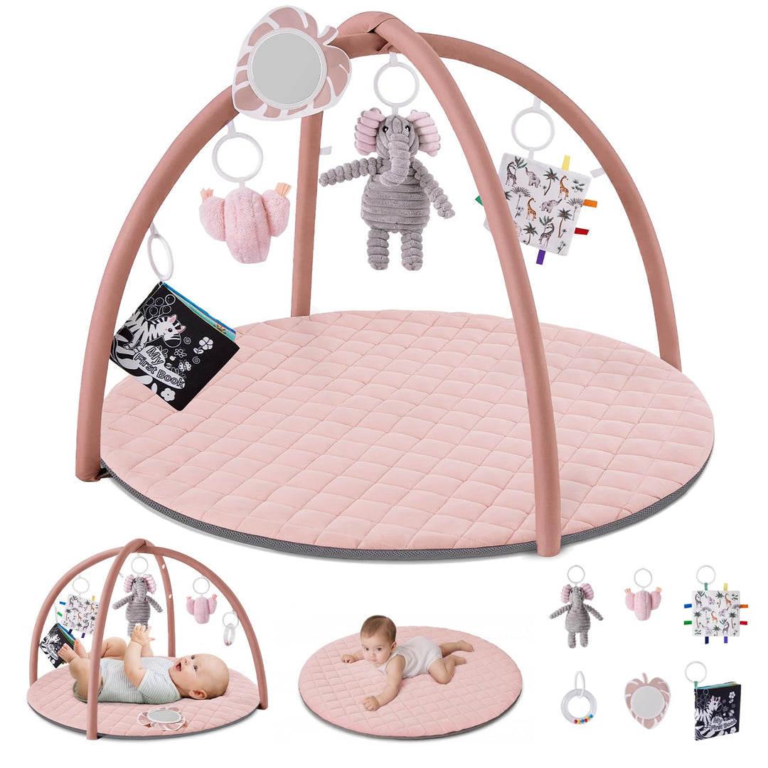 Blissful Diary Spielbogen Baby, Spieldecke Baby Gym Activity Decke mit 6 Abnehmbare Spielzeuge, krab
