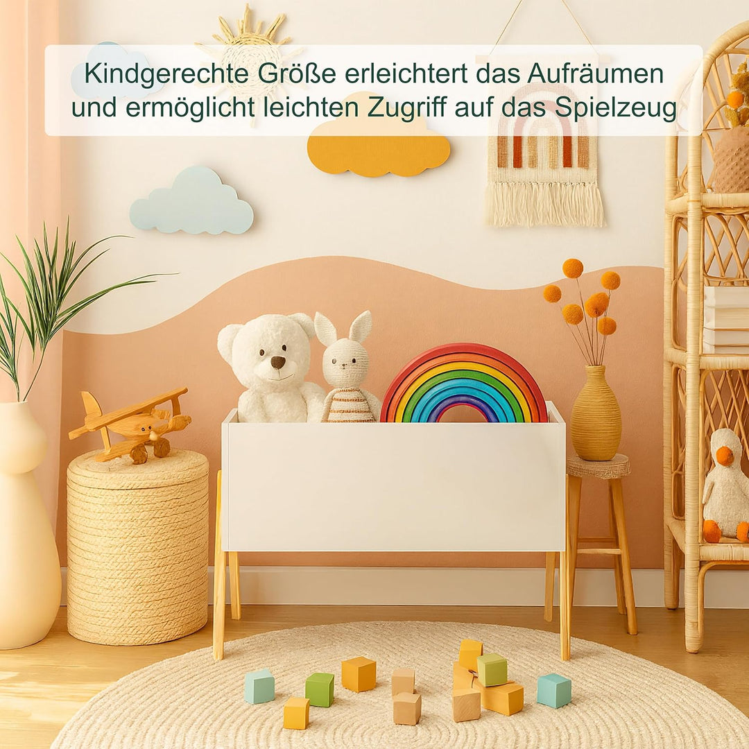 Relaxdays Kindertruhe, skandinavisch, HxBxT: 45x60x30 cm, MDF, für Bücher & Spielzeug, offene Spielz