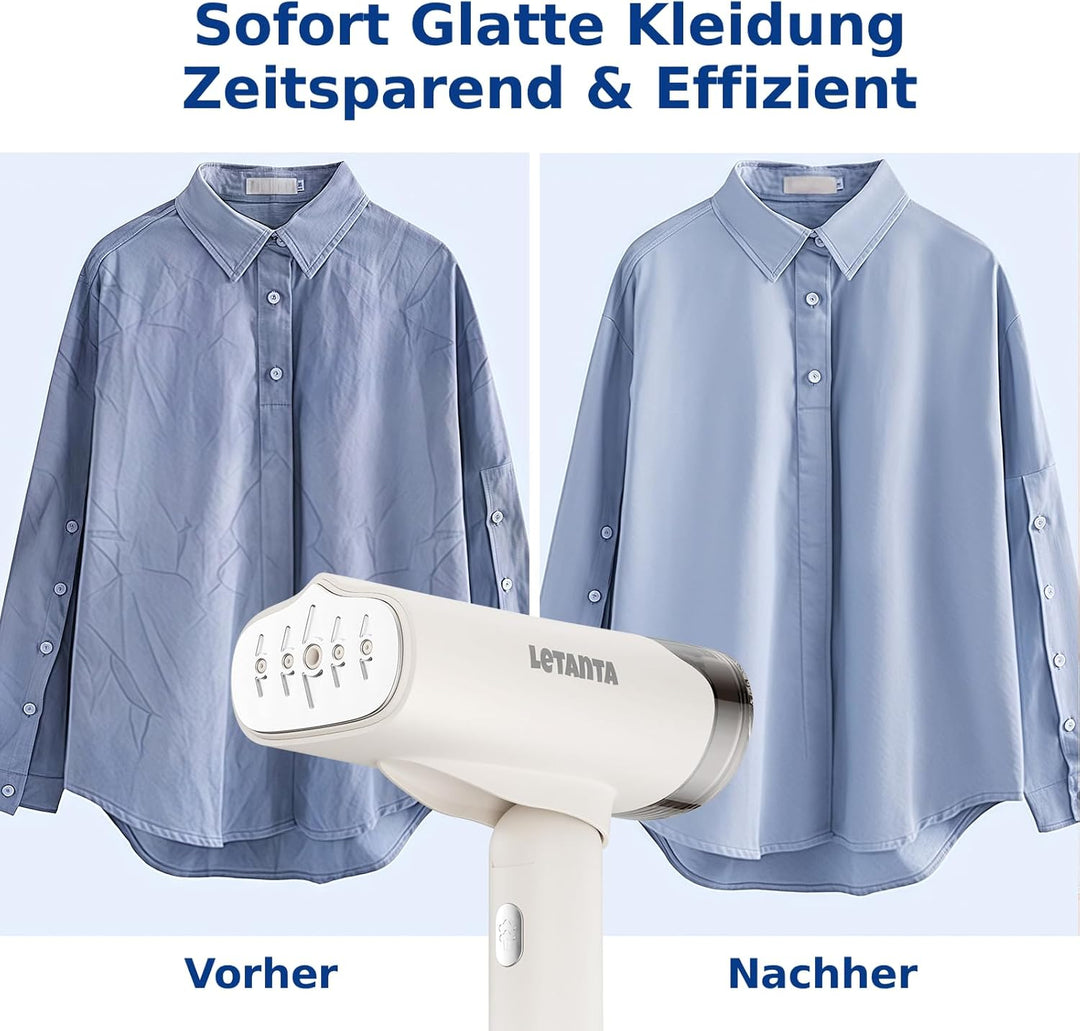 Tragbarer Dampfglätter 1200W, Handdampfer mit 30s Schnellaufheizung, 150ml Wassertank, 90° Faltbar,