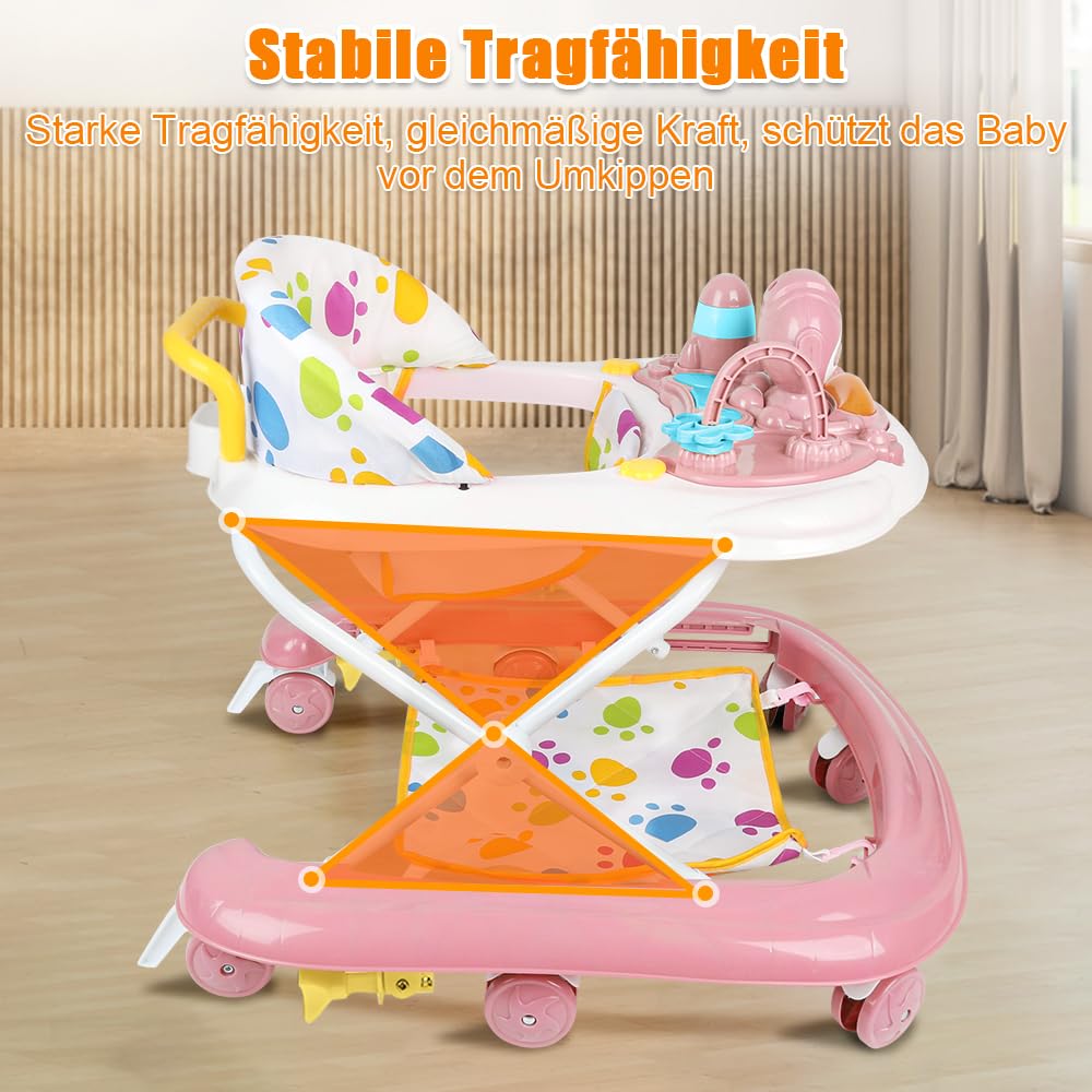 Supfine Lauflernhilfe 5 in 1 Babywalker, Spiel- und Lauflernwagen mit Rollen, 5-Gang Höhenverstellba
