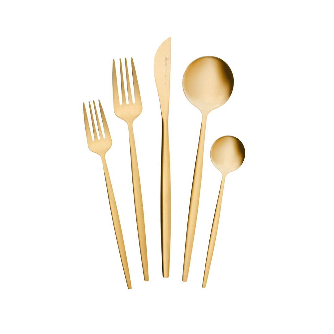 Karaca Orion Bestecksets - Edelstahl Besteck Set für 6 Personen, Gold Besteckset 30-teilig Messer Ga