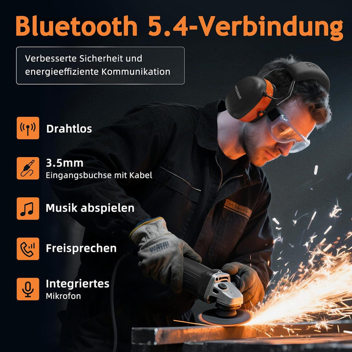 037 Gehörschutz mit Bluetooth, BT 5.3-Technologie Kopfhörer mit Eingebautem Mikrofon und Lärmreduzie
