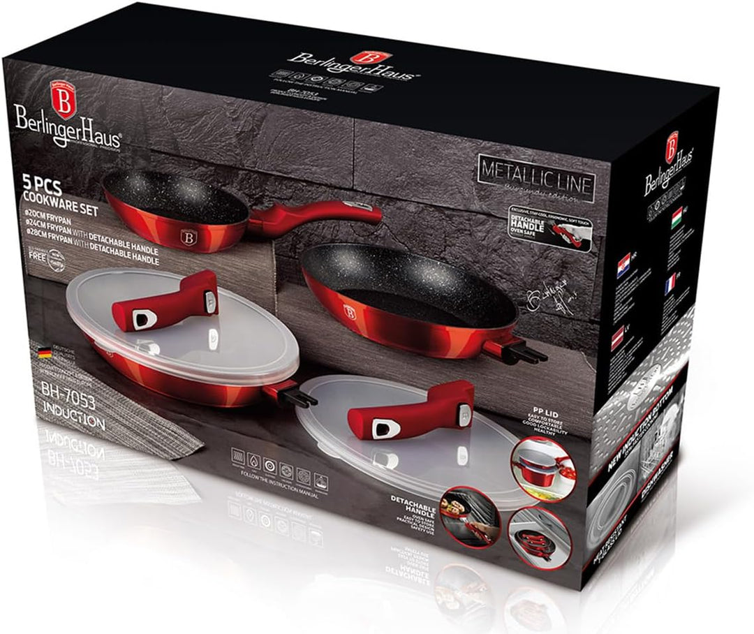 Berlinger Haus - BH/7053-5 PCS Frypan -Set mit abnehmbarem Griff, Ausgabe der Burgundy Metallic Line