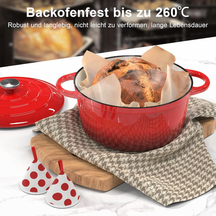 Gusseisen Topf Brotbackform - 26cm Schmortopf Emaille Gusseiserner mit Deckel, Gusseisentopf Brot Ba