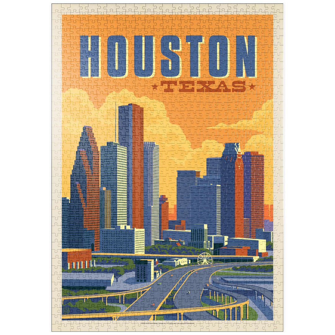 Houston, Texas: Skyline, Vintage Poster - Premium 1000 Teile Puzzle - MyPuzzle Sonderkollektion von