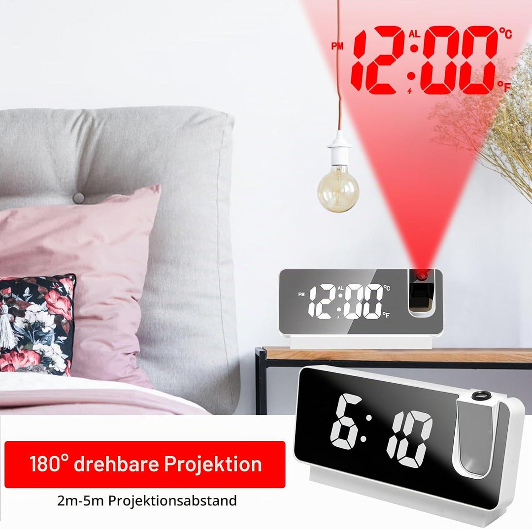 Projektionswecker Radiowecker, Digitaler Wecker mit Projektion 180° Tragbare Wecker Digital mit Gros