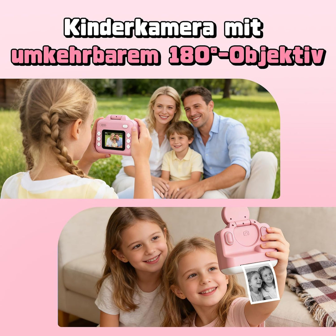 Sofortbildkamera Kinder, 1080P Kinderkamera Sofortbildkamera mit 180° Klappobjektiv, 2" Kinderkamera