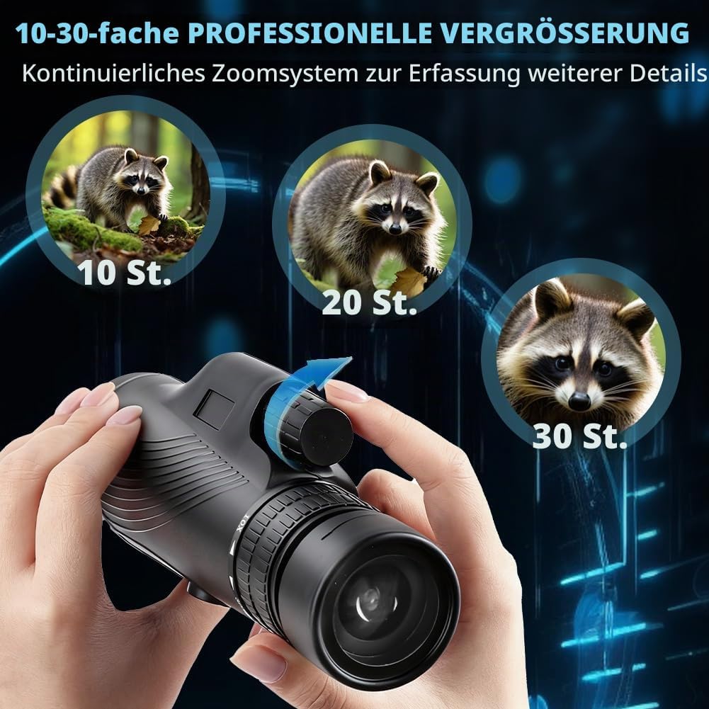 Monokulares Teleskop, 10x30 Zoom Monokular Teleskop für Erwachsene mit BAK4-Prisma, FMC-Objektiv und