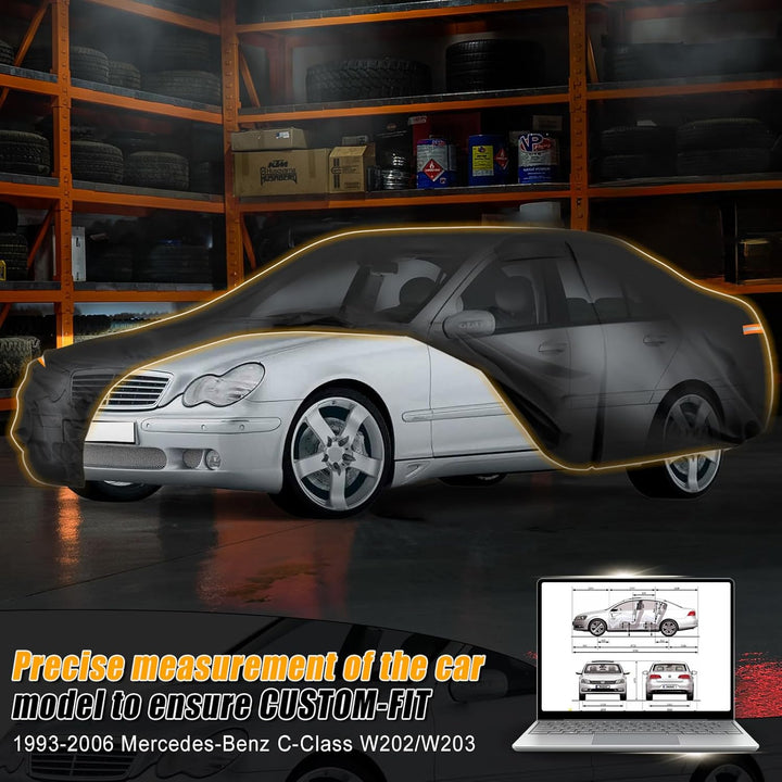 Autoabdeckung Wasserdicht für 1993-2006 Mercedes-Benz C-Class W202/W203, Vollgarage Autoplane Auto A