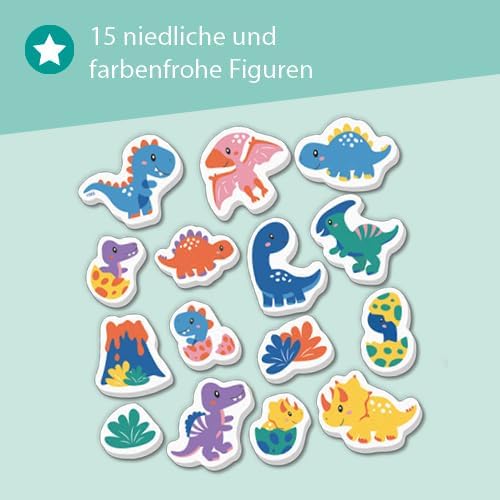 SES Creative | Schaumstoff Dinosaurier Badespielzeug | 15 schwimmende bunte Dinos | Sensorische Akti