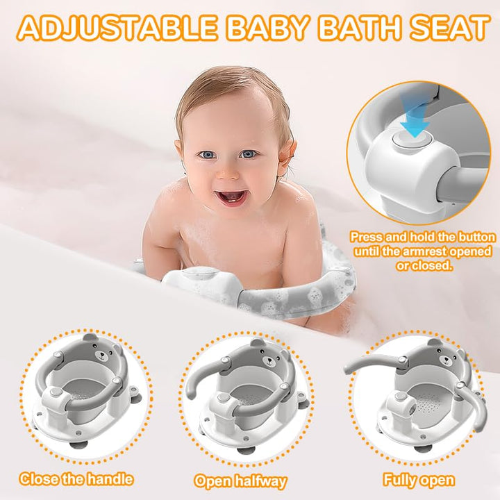 Badewannensitz Baby ab 6 Monate, Bär Rutschfester Badesitz Baby mit 4 Saugnäpfen und Kissen für Klei