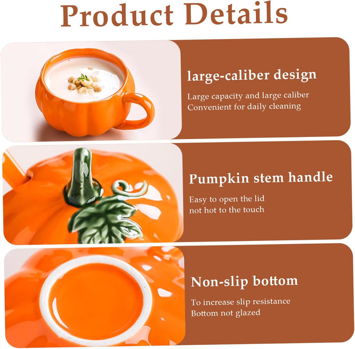 Halloween -Becher Kürbis -Becher mit Deckel und Keramiklöffel, hitzebeständiger Halloween -Kürbis -
