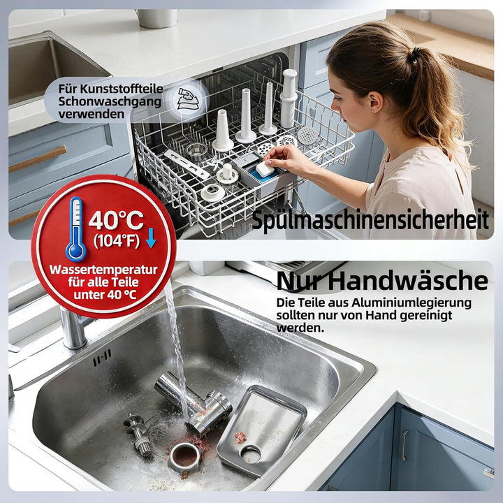 FIMEI Elektrischer Fleischwolf, 4-in-1 Fleischwolf mit 3 Lochscheiben, 2 Klingen, 3 Wurstfüller, Kub