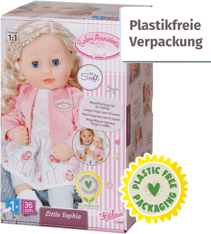 Baby Annabell, Puppe, Baby Annabell Little Sophia 36cm, weiche Puppe mit langen blonden Haaren, blau