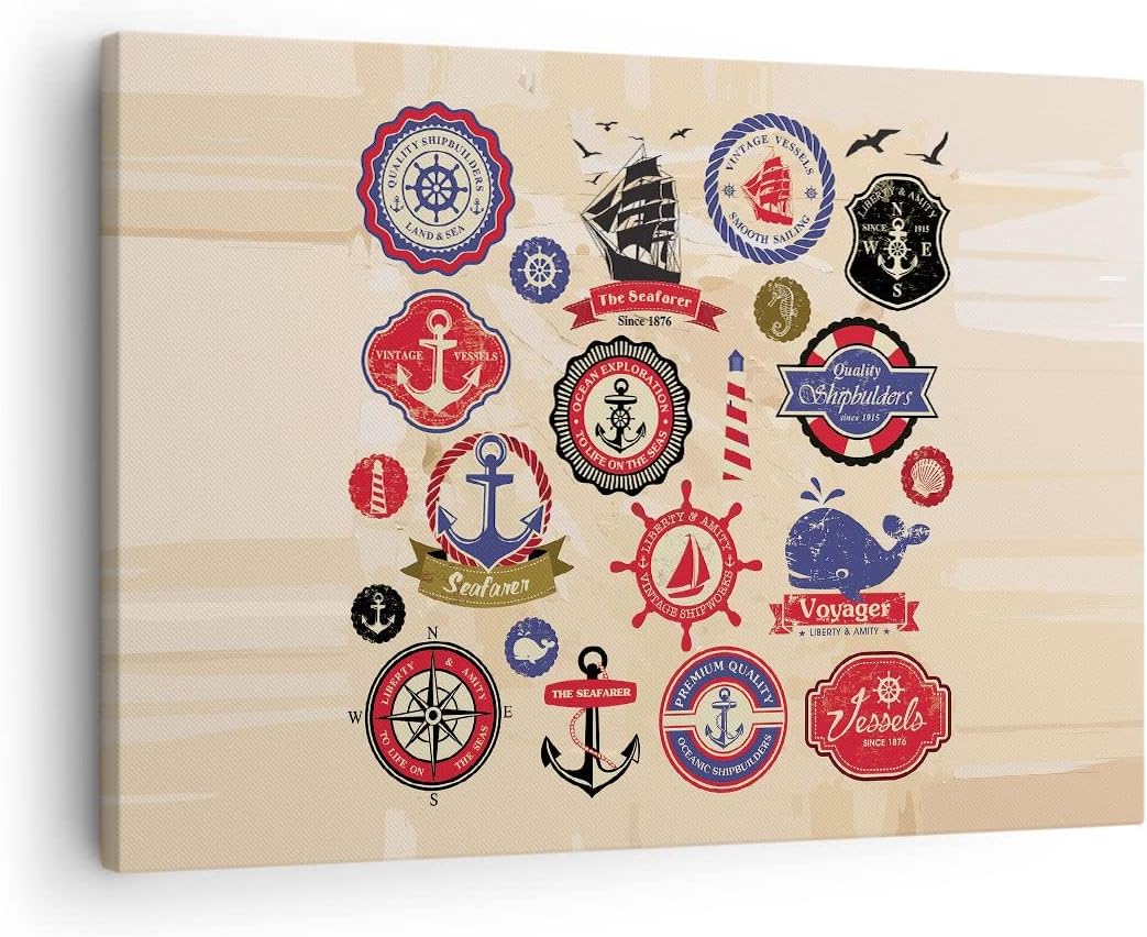 Bilder auf Leinwand Anker Fahne Abzeichen Boot Leinwandbild 70x50cm Wandbilder Dekoration Wohnzimmer