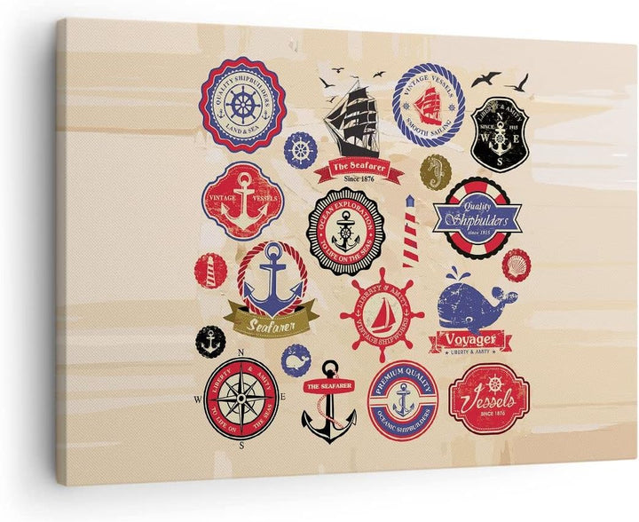 Bilder auf Leinwand Anker Fahne Abzeichen Boot Leinwandbild 70x50cm Wandbilder Dekoration Wohnzimmer