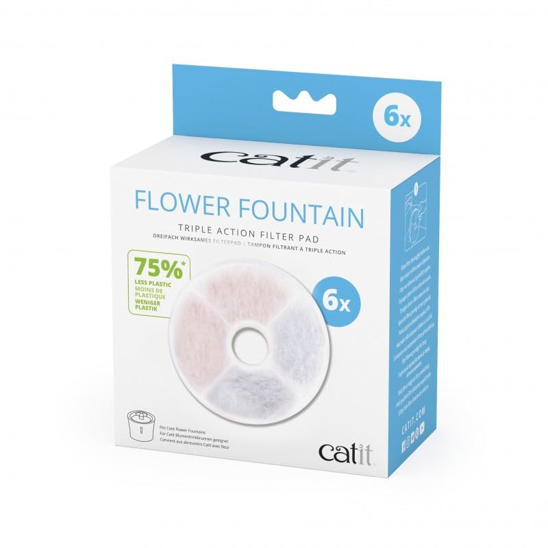 Catit Triple Action Filter rahmenlos, Filter für die catit Blumentrinkbrunnen, 6er Pack New Version,