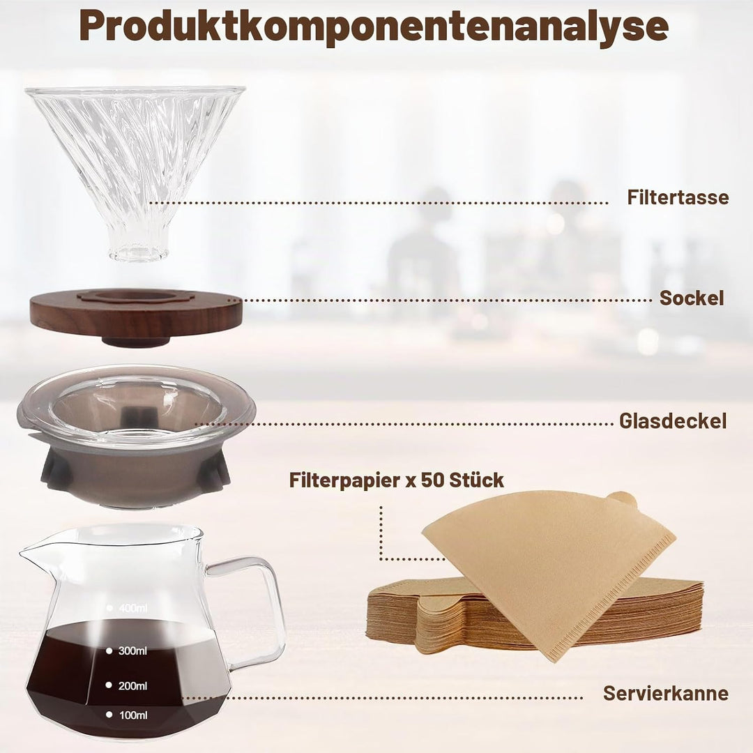 Tropfkaffeebrüher, 400 ml (13,5 oz), tragbarer Glaskaffeebrüher aus hochwertigem Borosilikatglas, Au