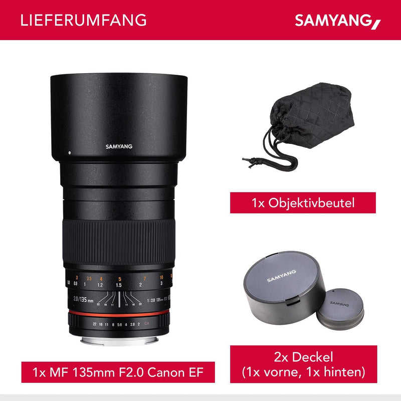 Samyang 135mm F2.0 für Canon EF - Vollformat und APS-C Teleobjektiv Festbrennweite für Canon Kamera