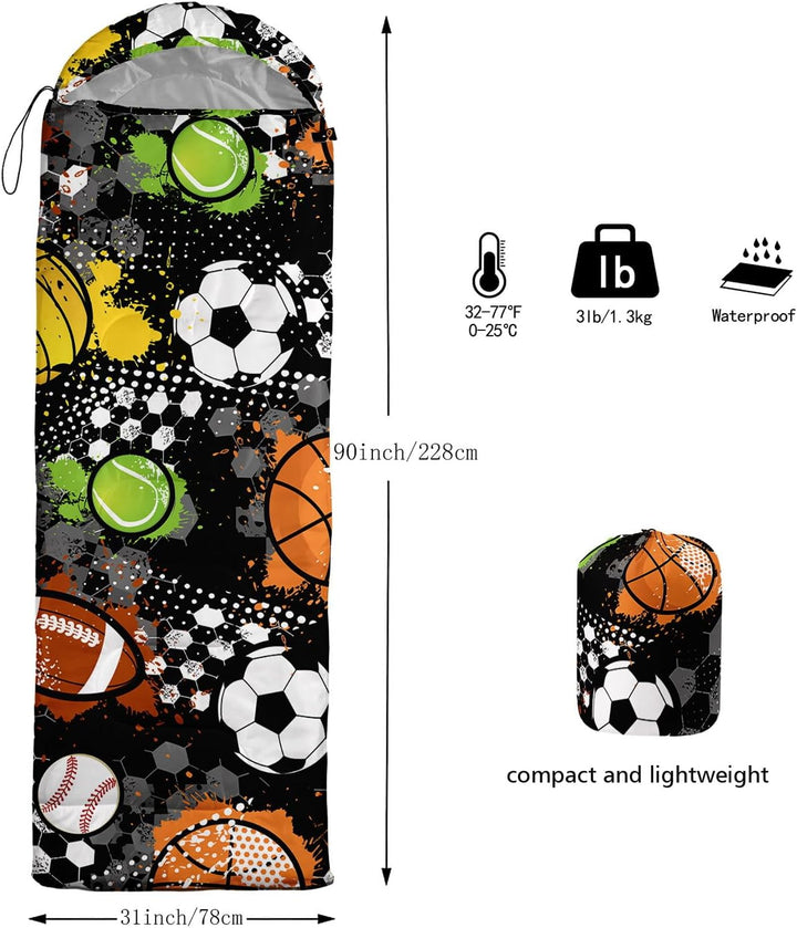 HOSIMA Schlafsack mit Fussball, für Kaltes Klima, für Erwachsene, Mädchen und Jungen, wasserdicht, f