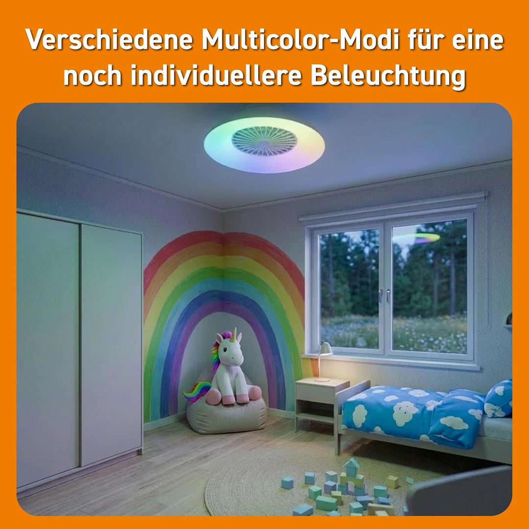 Proventa LED Deckenleuchte mit Ventilator RGB Farbwechsel 54W 3950lm Ø60cm Fernbedienung Deckenventi