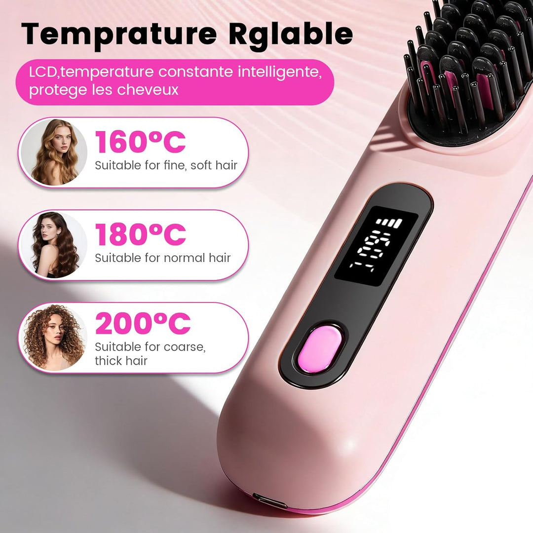 Glättbürste Kabellos Elektrisch, Tragbare Haarglätter Bürste Damen Stylingbürste für Kurze Langes Ha