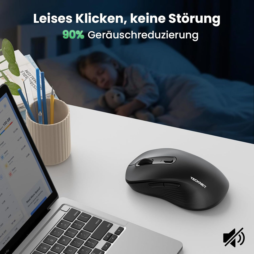 TECKNET Bluetooth Maus, PC Maus Kabellos, Wiederaufladbar Computer Maus 4800 DPI, (BT 5.0/3.0+2.4 GH