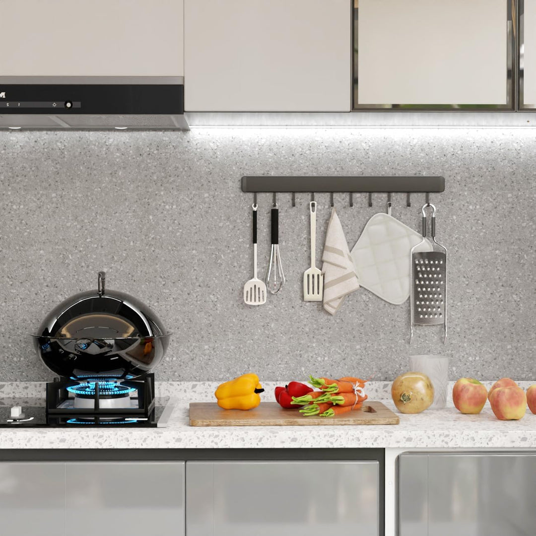 HMAKGG Hakenleiste Küche ohne Bohren, 50CM Küchenleiste Selbstklebend mit 10 Beweglichen Haken, Küch