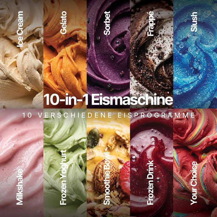 Seeger MultiCream Eismaschine, 1,5L, 10 Funktionen für Eis, Sorbet, Gelato, Milchshakes, Slushi & Fr