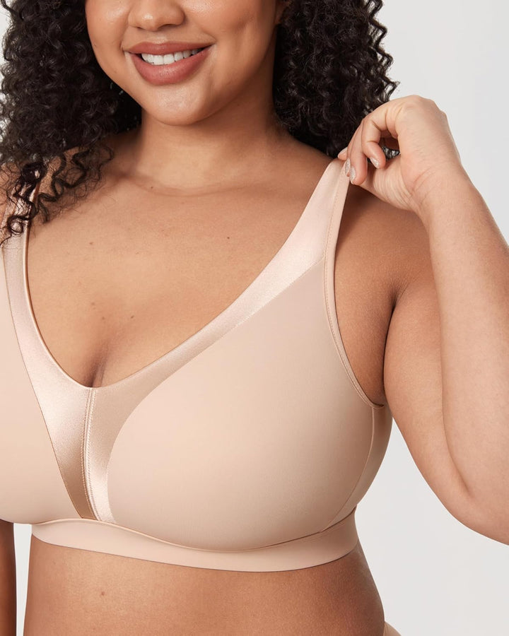 DELIMIRA Damen BH ohne Bügel Grosse Grössen Volle Abdeckung Glatter ohne Einlagen 75B Beige, 75B Bei
