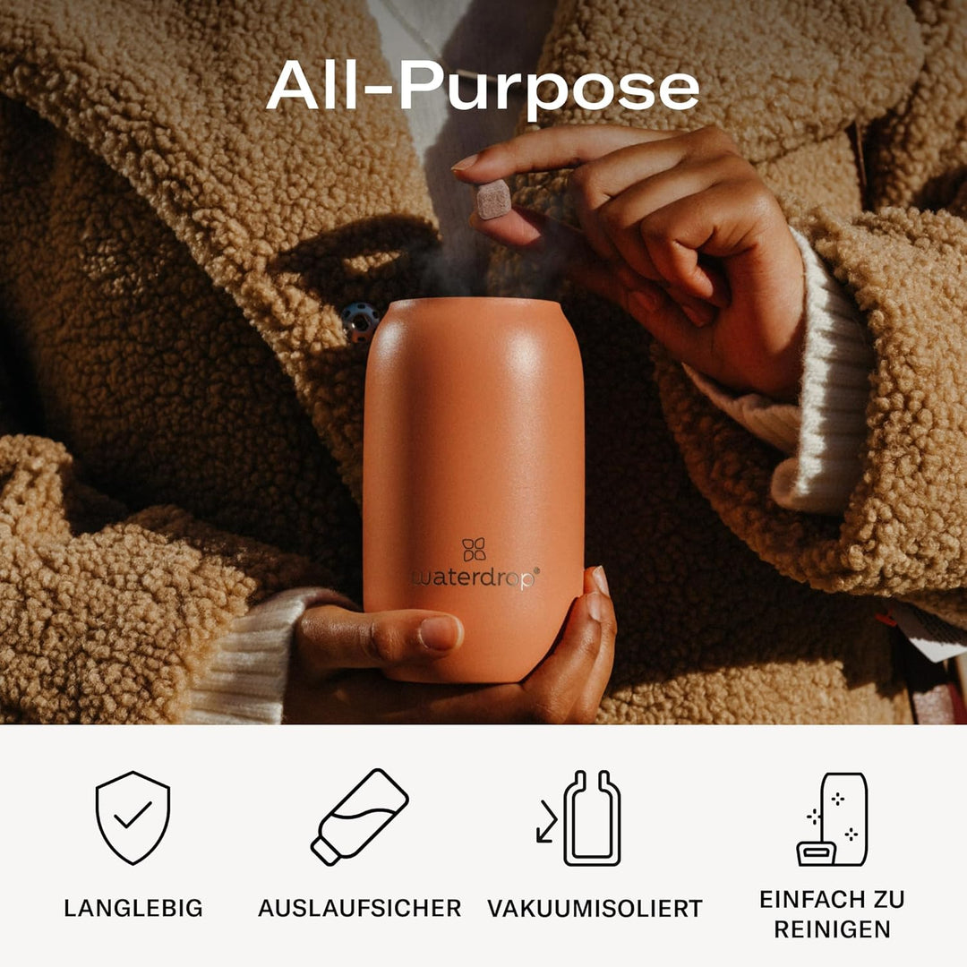 waterdrop® All Purpose Thermobecher 400ml. isolierte Edelstahl Thermosflasche. 24h kalt - 6h/12h hei