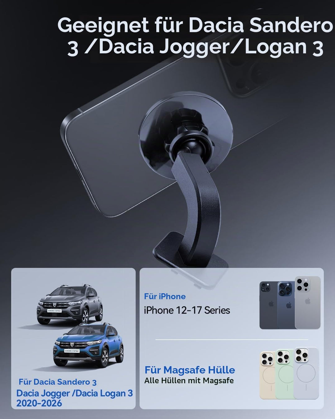 Handyhalterung für Dacia Sandero 3, Dacia Jogger und Dacia Logan 3 2020-2026 Magnet Handyhalter Auto