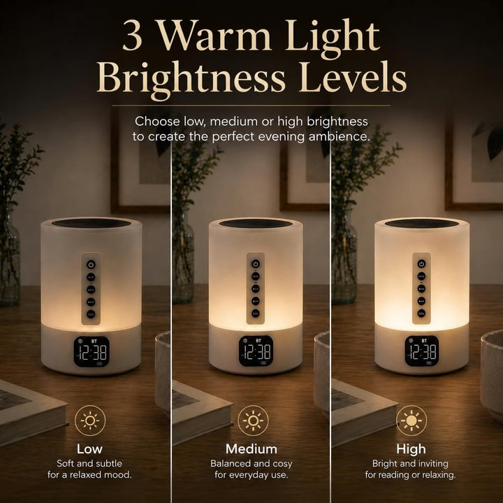 Bluetooth Lautsprecher mit Licht, Wecker mit Licht, Touch Dimmbar Nachttischlampe, White Noise Machi