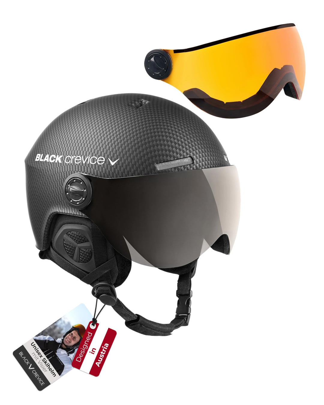 Black Crevice Skihelm Arlberg mit 2 Visier S (51-54) schwarz/carbon, S (51-54) schwarz/carbon