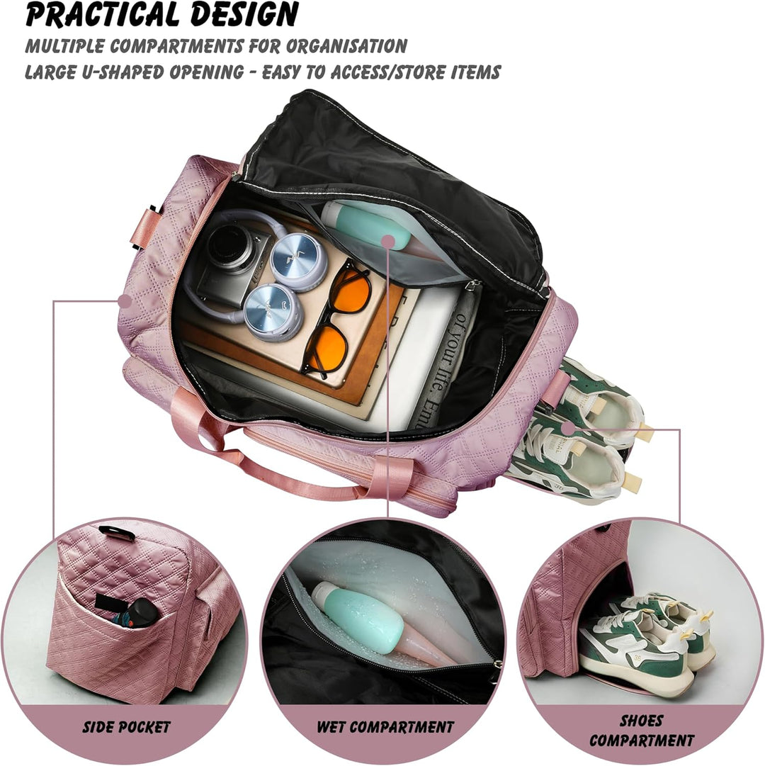 Sporttasche Damen，Reisetasche mit Nassfach und Schuhfach Wasserdichter Handgepäck Tasche, Weekender