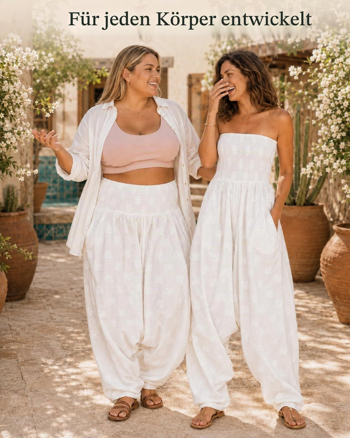 likemary Jumpsuit Damen Sommer – vielseitig tragbarer Einteiler aus Baumwolle – Haremshose mit flies