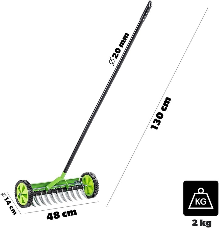 KADAX Rasenlüfter mit Rädern, Gartenkralle für Rasen, Garten, Moos, Schneidrechen aus Metall, manuel