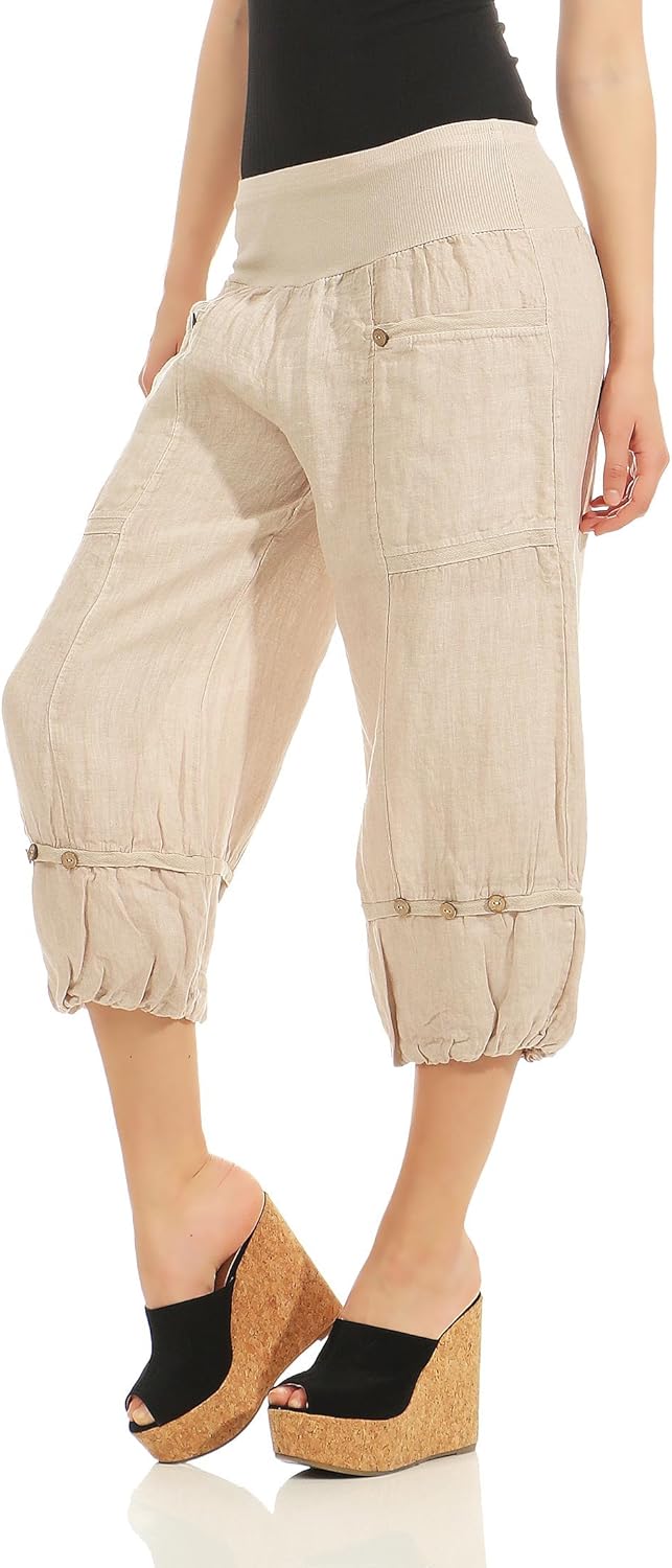Malito Damen Hose aus Leinen - Stoffhose in Uni Farben - Freizeithose für den Strand - Chino - Capri